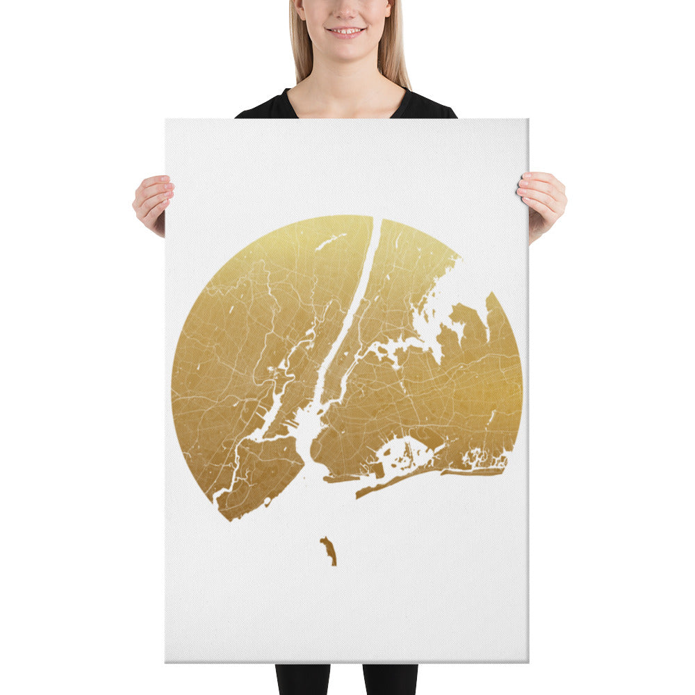 New York Gold on White Canvas Map