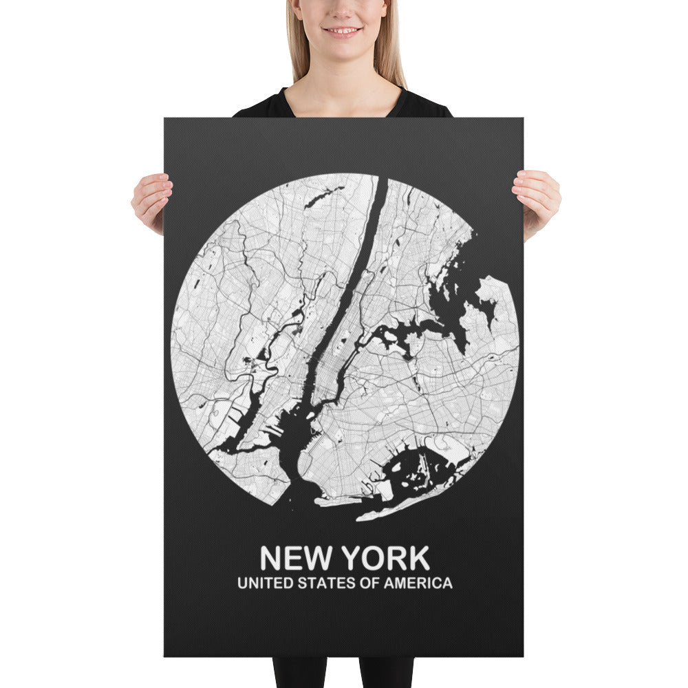 New York Circular White Canvas Map