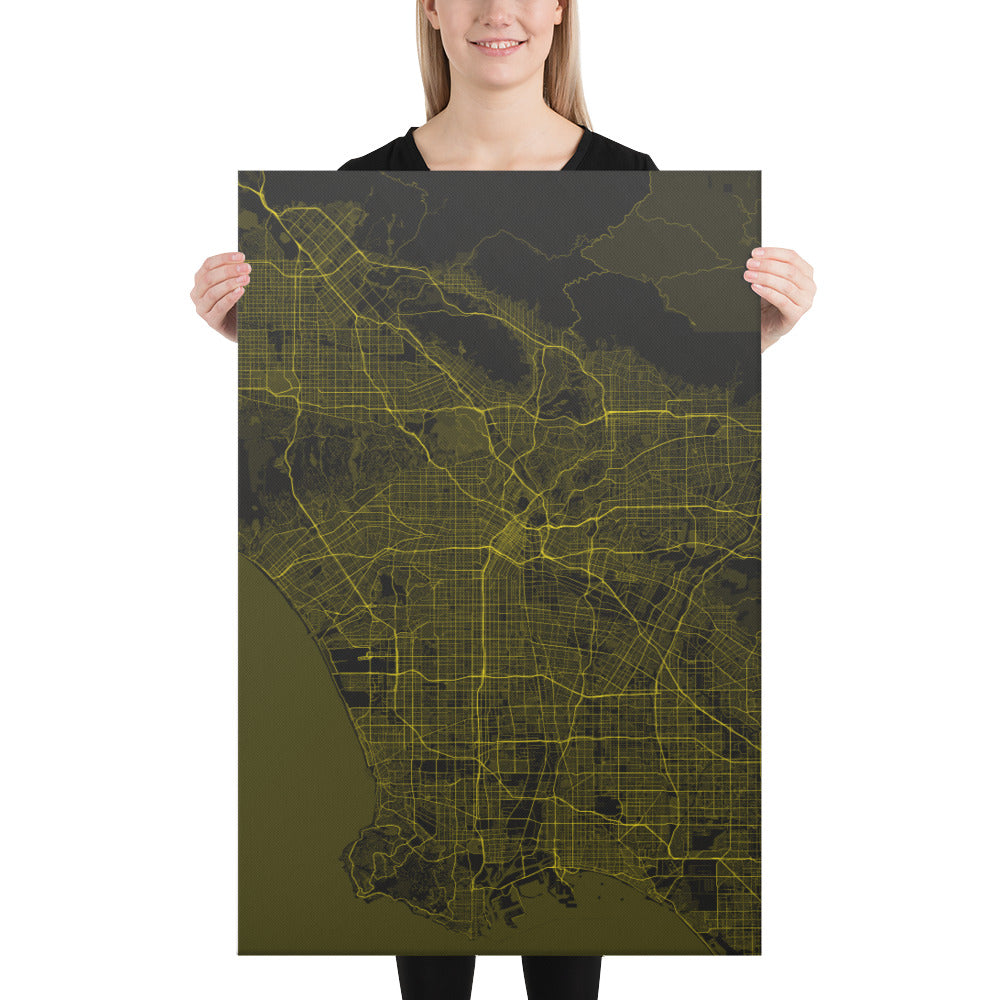 Los Angeles Black and Yellow Canvas Map