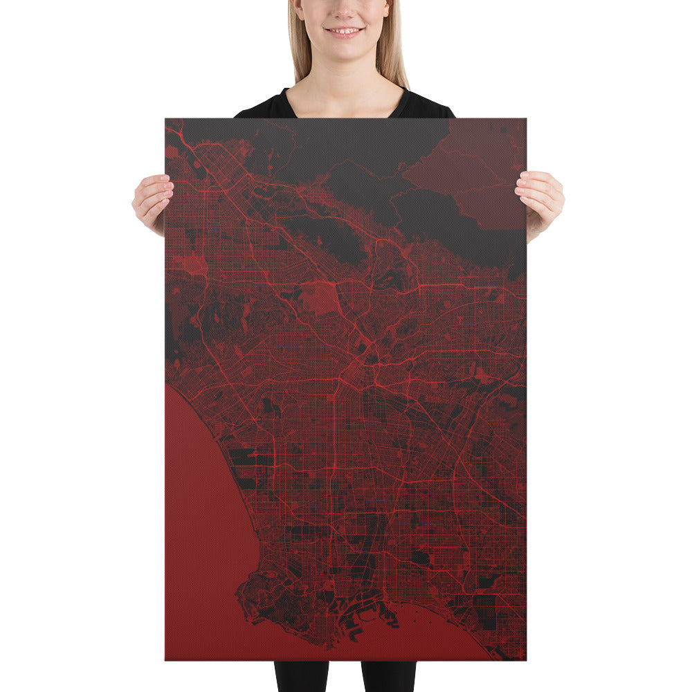 Los Angeles Black and Red Canvas Map