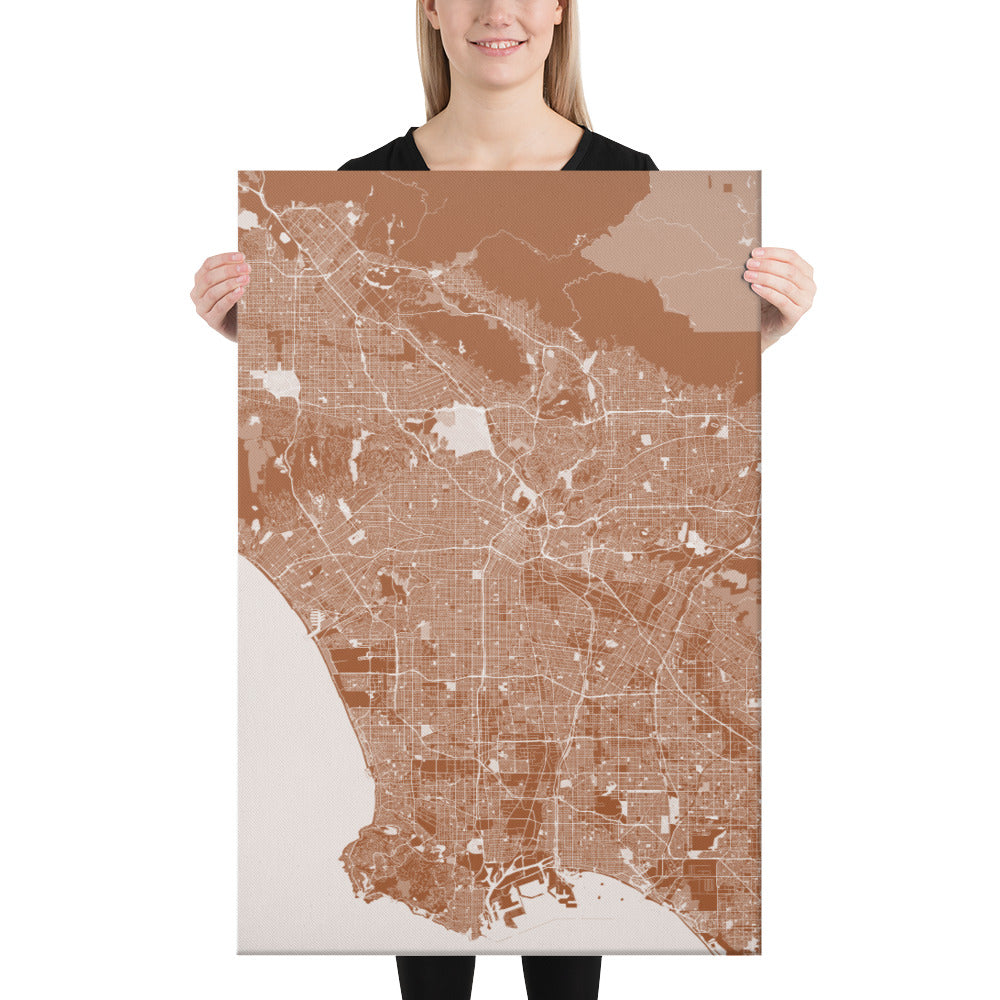 Los Angeles Brown and White Canvas Map