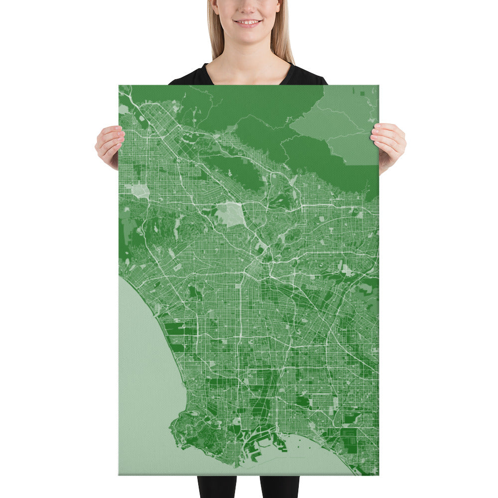 Los Angeles Green and White Canvas Map