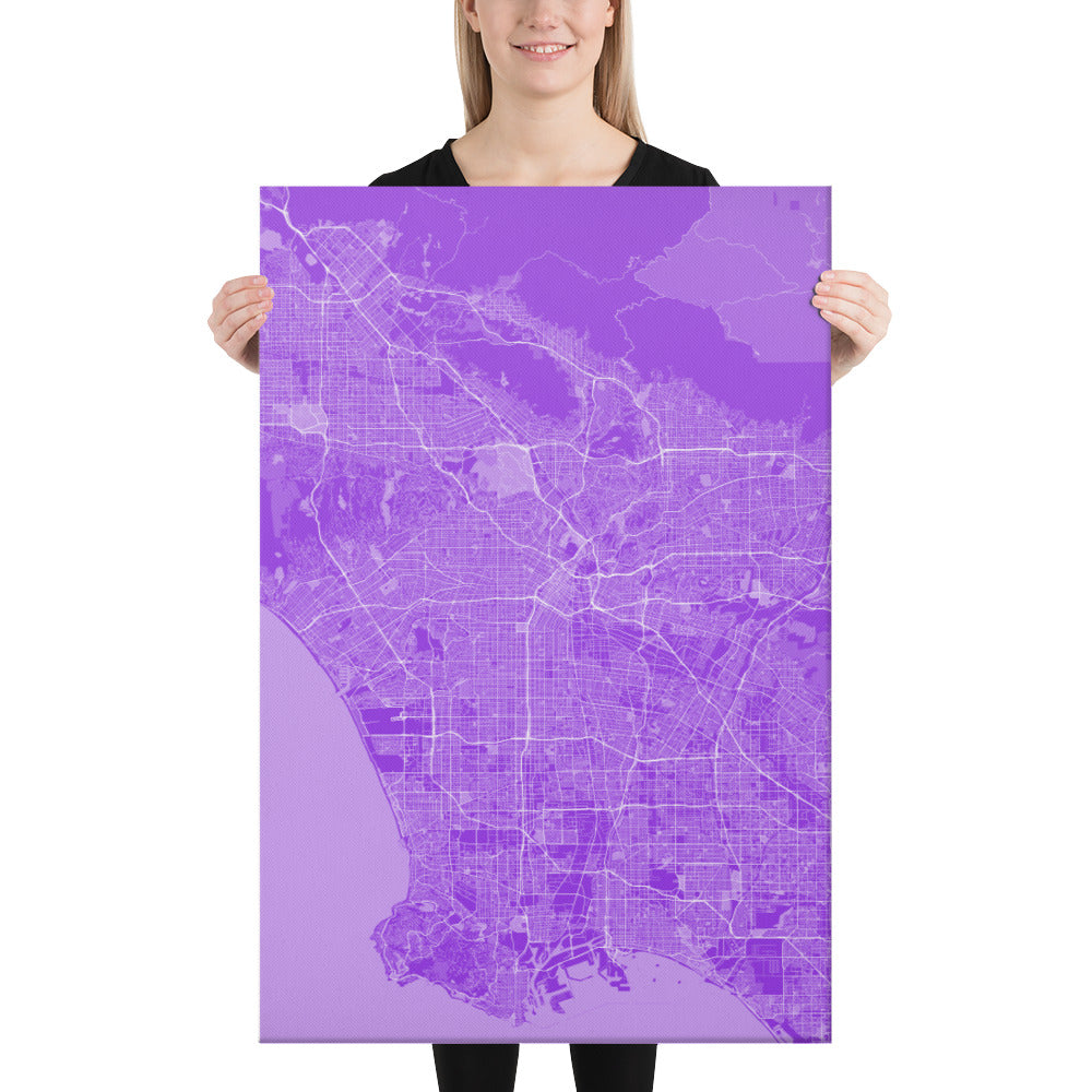 Los Angeles Purple and White Canvas Map