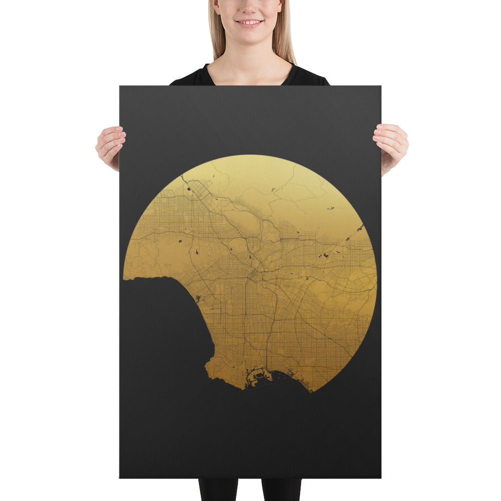 Los Angeles Gold on Black Canvas Map