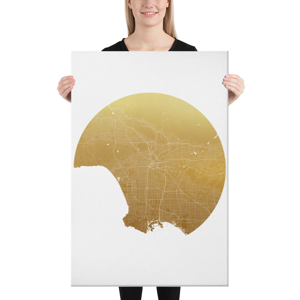 Los Angeles Gold on White Canvas Map