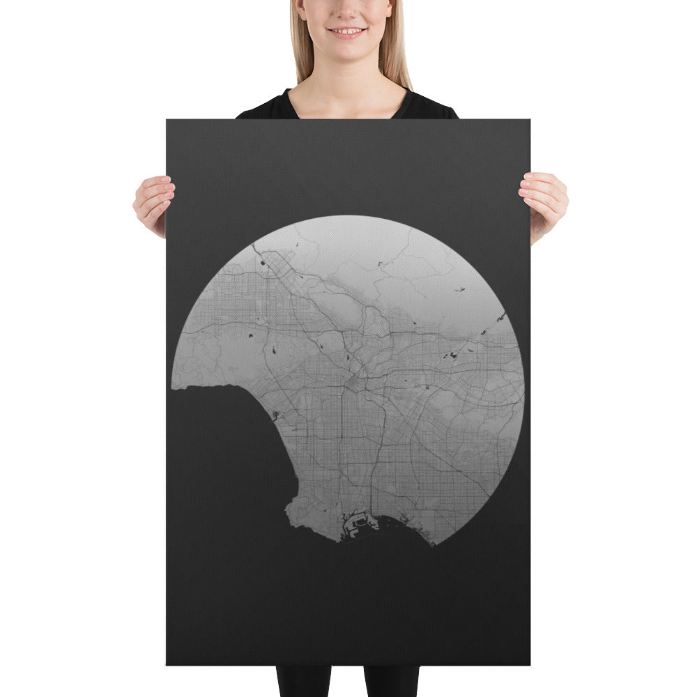 Los Angeles Silver on Black Canvas Map