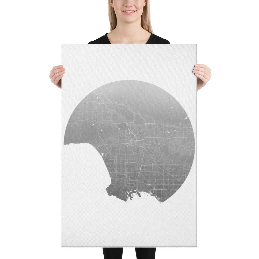 Los Angeles Silver on White Canvas Map