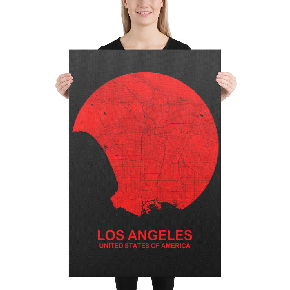 Los Angeles Circular Red Canvas Map