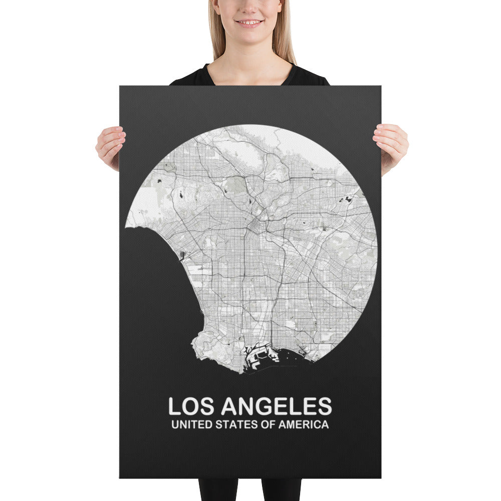 Los Angeles Circular White Canvas Map