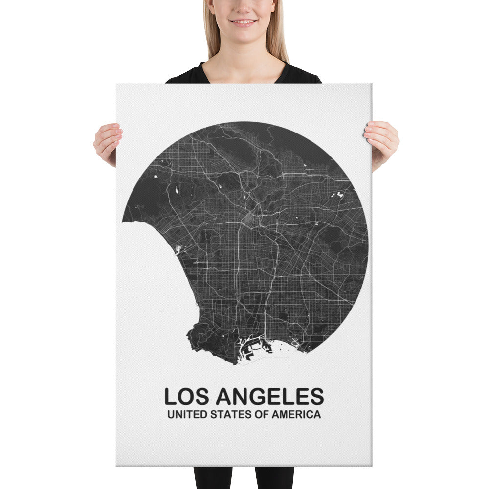 Los Angeles Circular Black Canvas Map