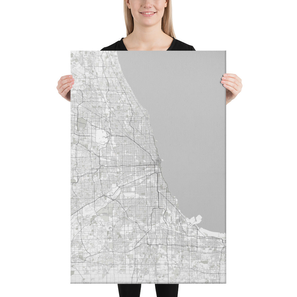 Chicago White Canvas Map