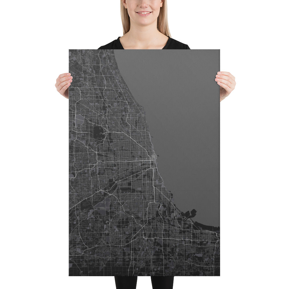 Chicago Black Canvas Map