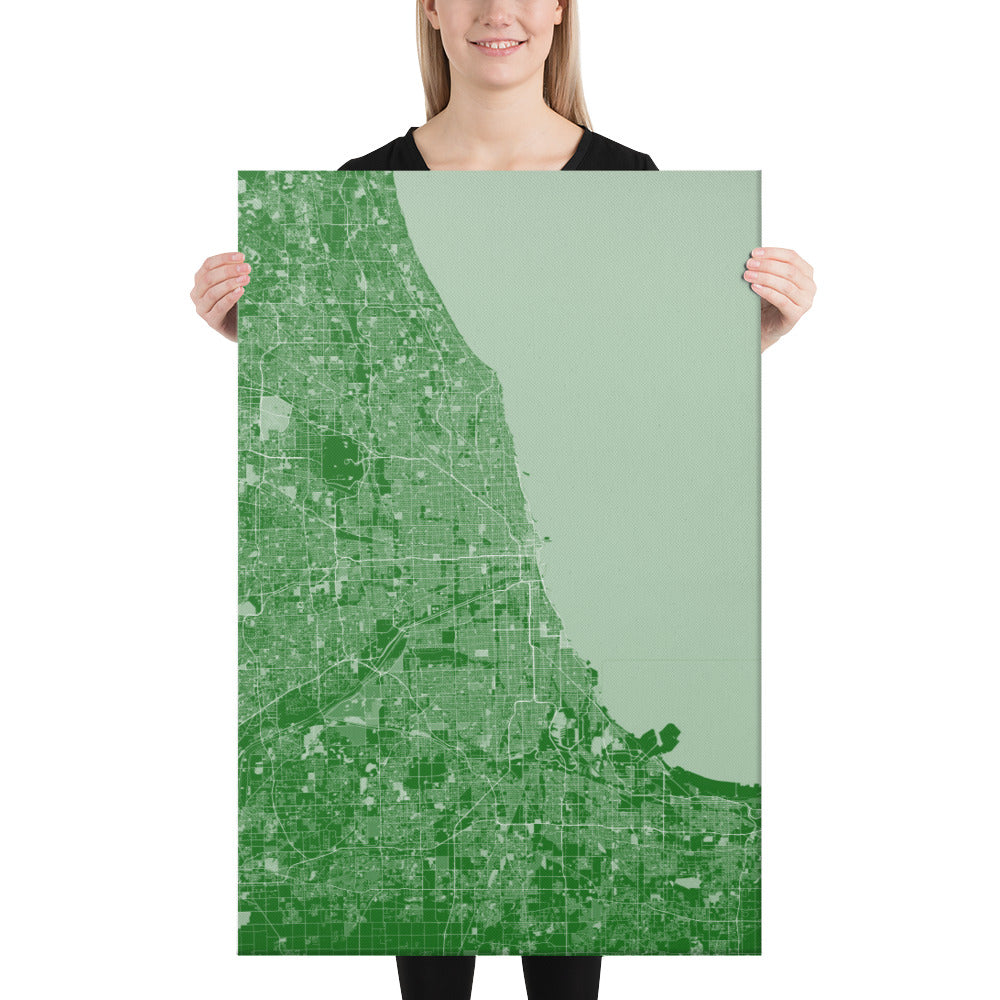 Chicago Green and White Canvas Map