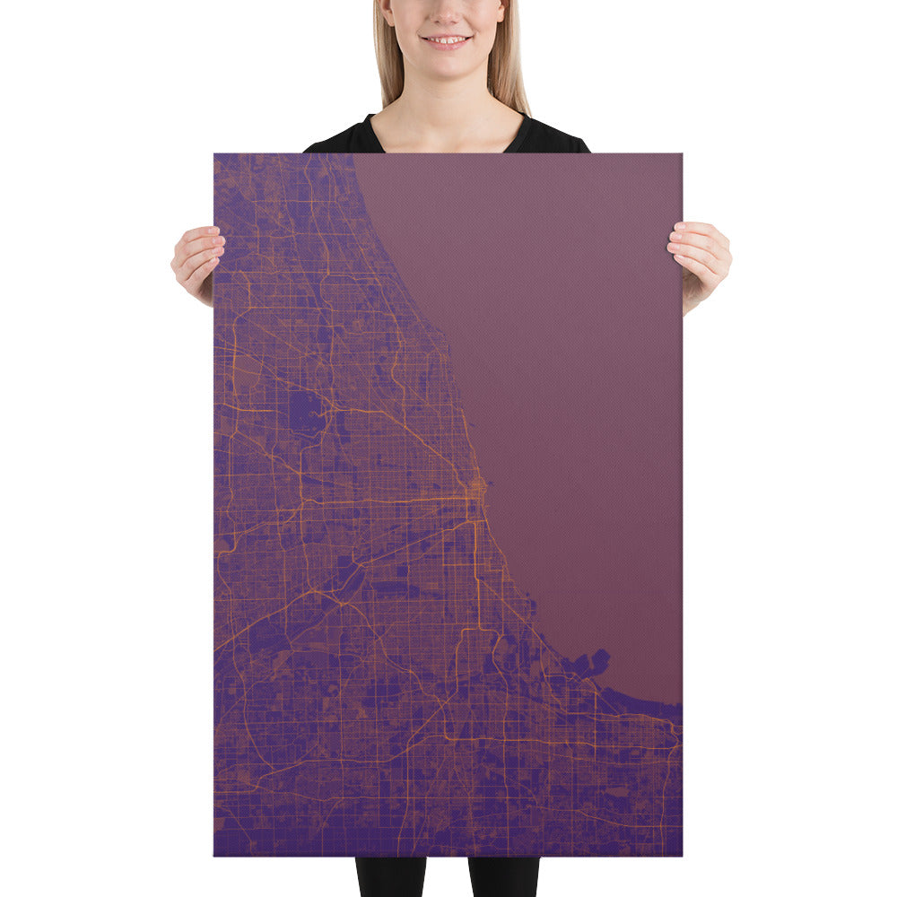 Chicago Purple and Orange Canvas Map