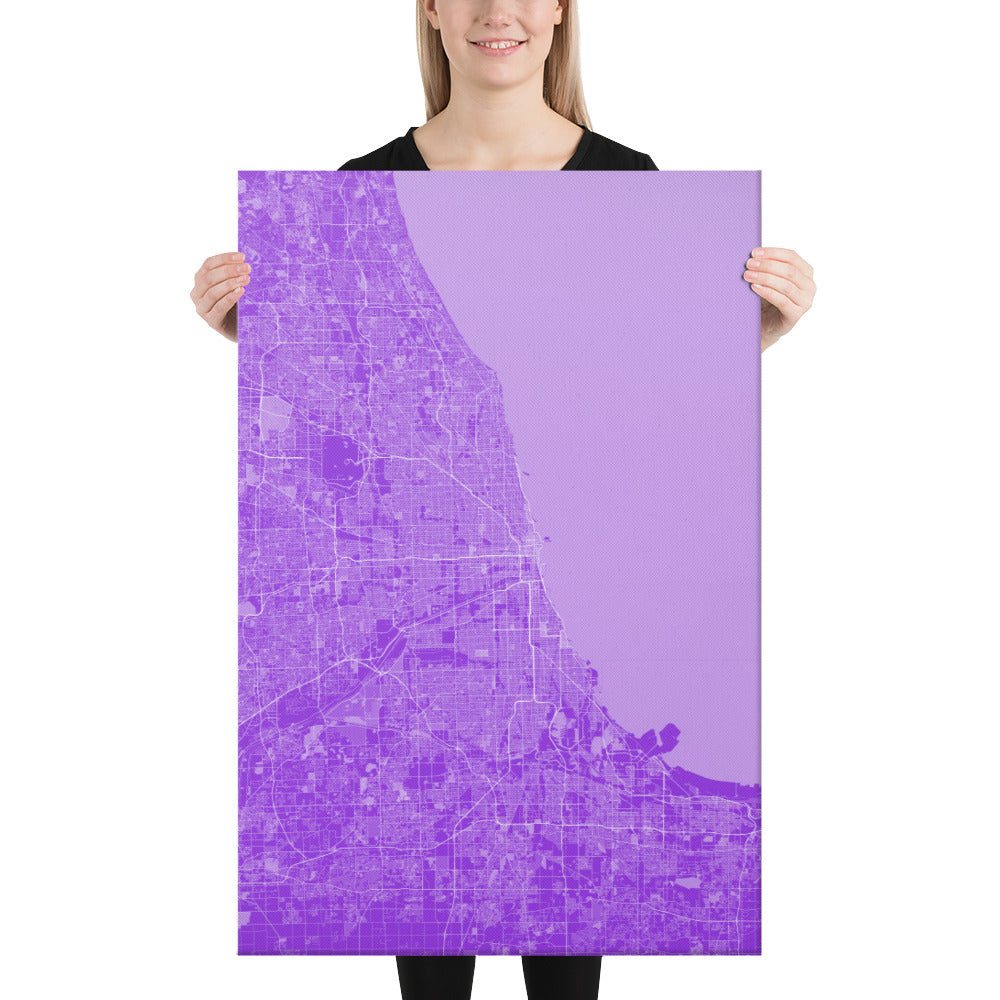 Chicago Purple and White Canvas Map