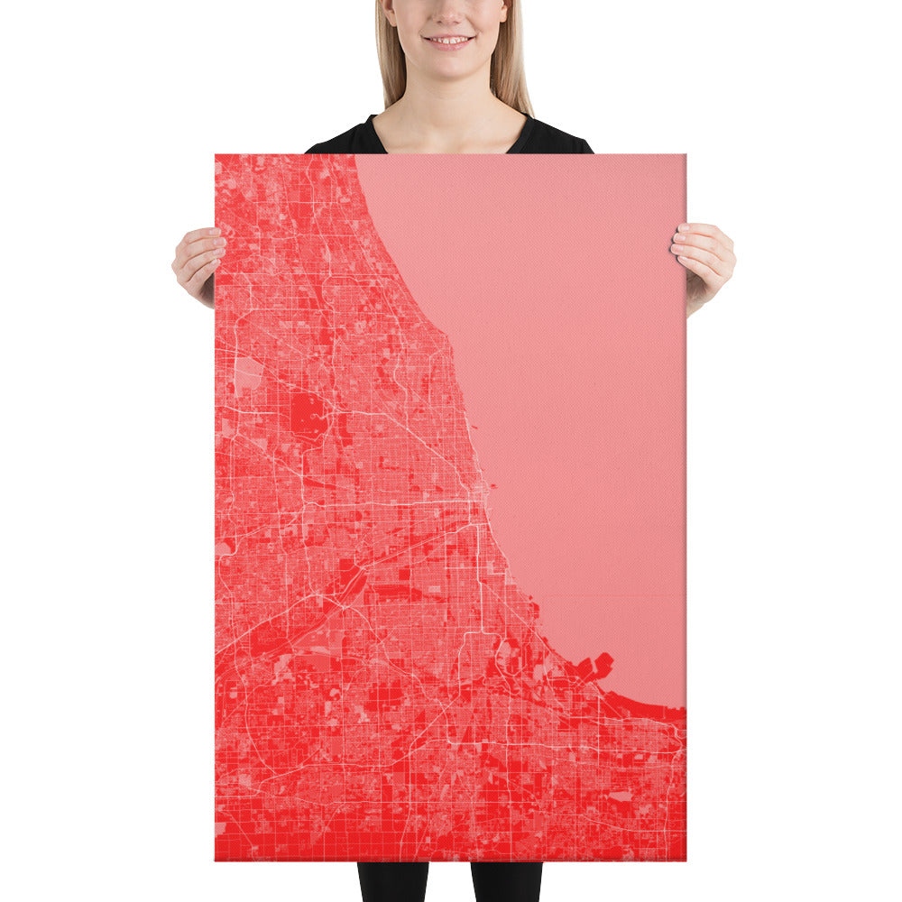 Chicago Red and White Canvas Map