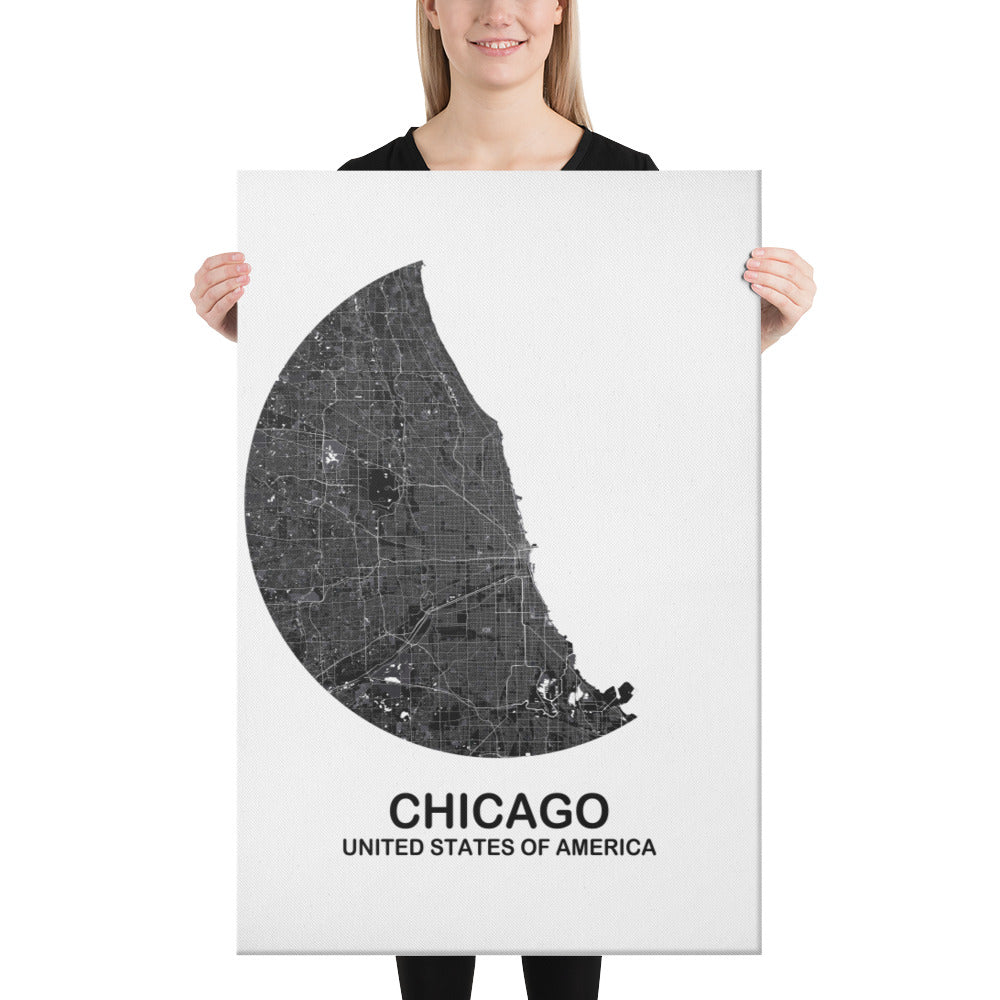 Chicago Circular Black Canvas Map