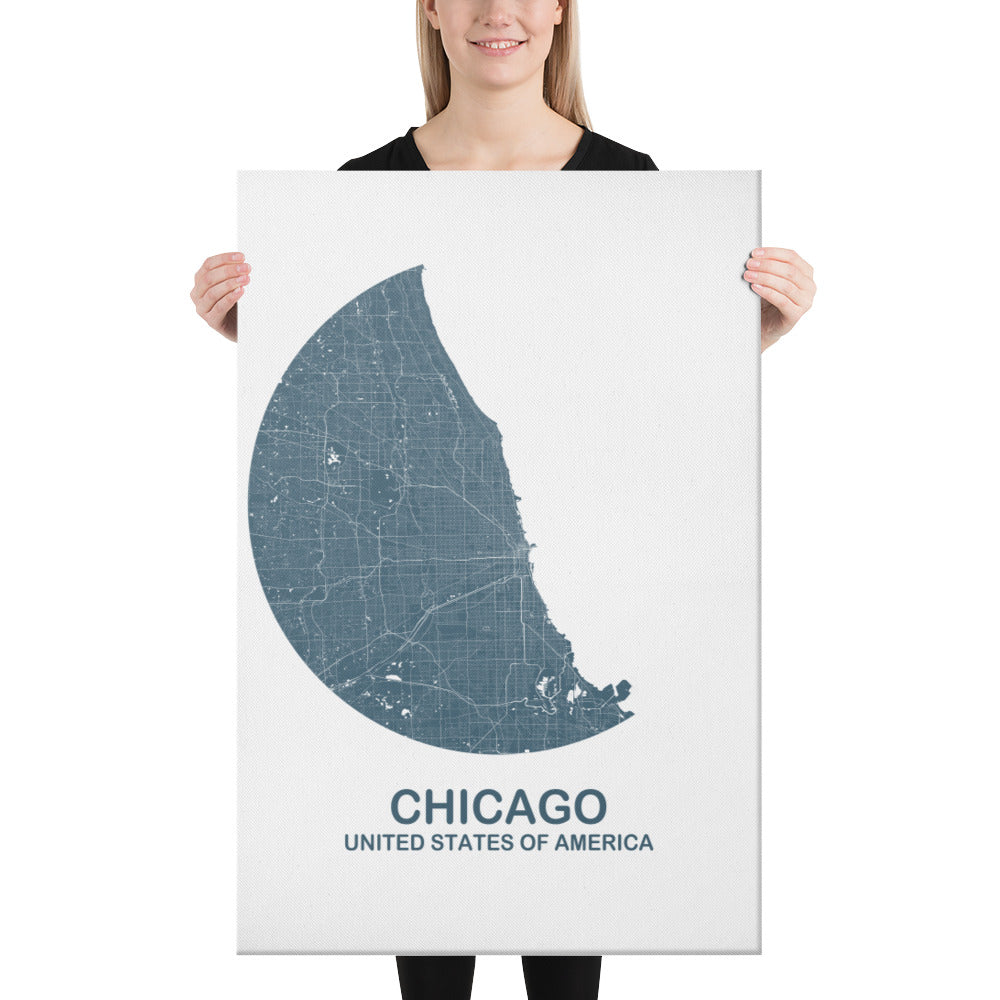 Chicago Circular Blue Canvas Map