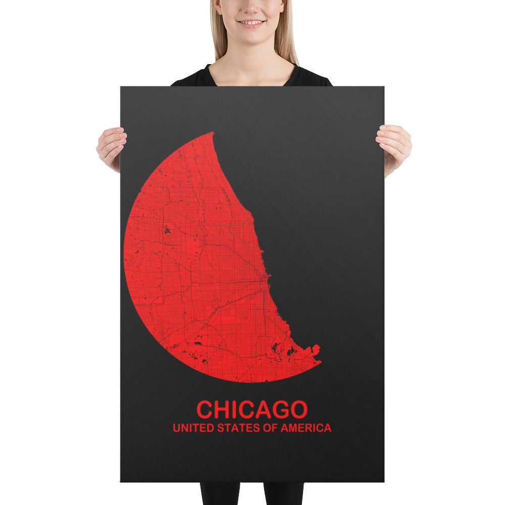 Chicago Circular Red Canvas Map