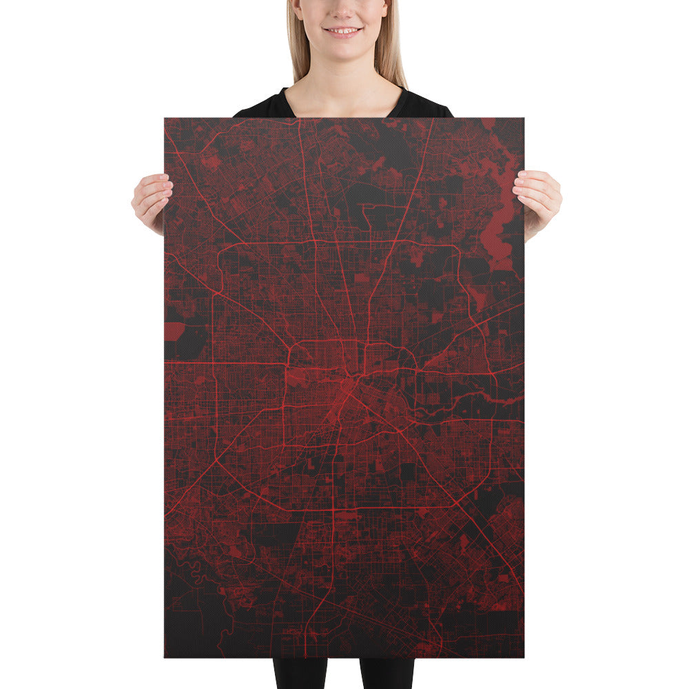 Houston Black and Red Canvas Map