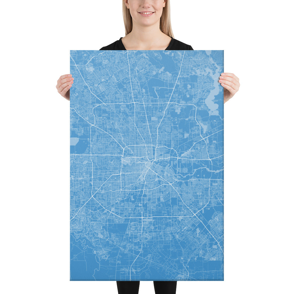 Houston Blue and White Canvas Map