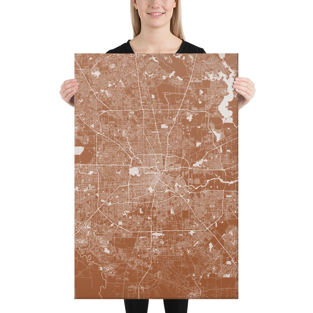 Houston Brown and White Canvas Map