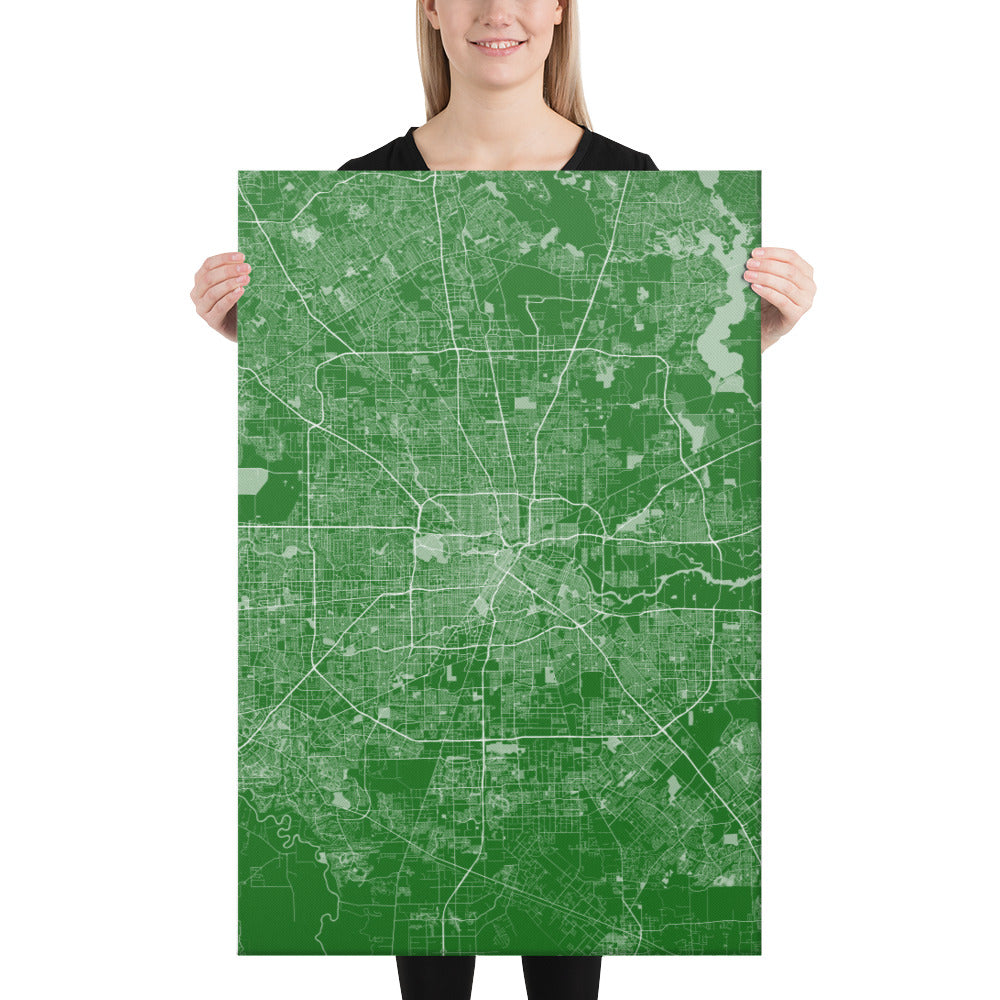 Houston Green and White Canvas Map