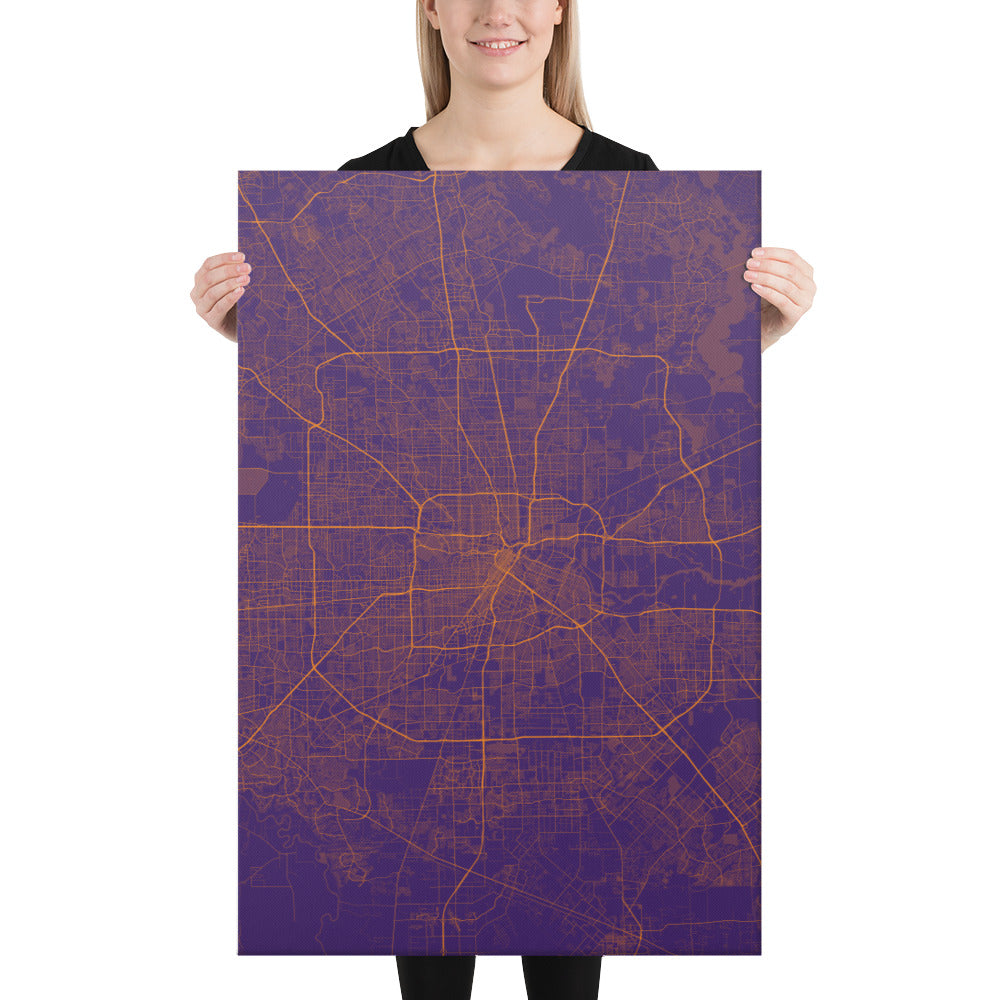 Houston Purple and Orange Canvas Map