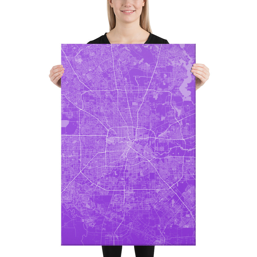 Houston Purple and White Canvas Map