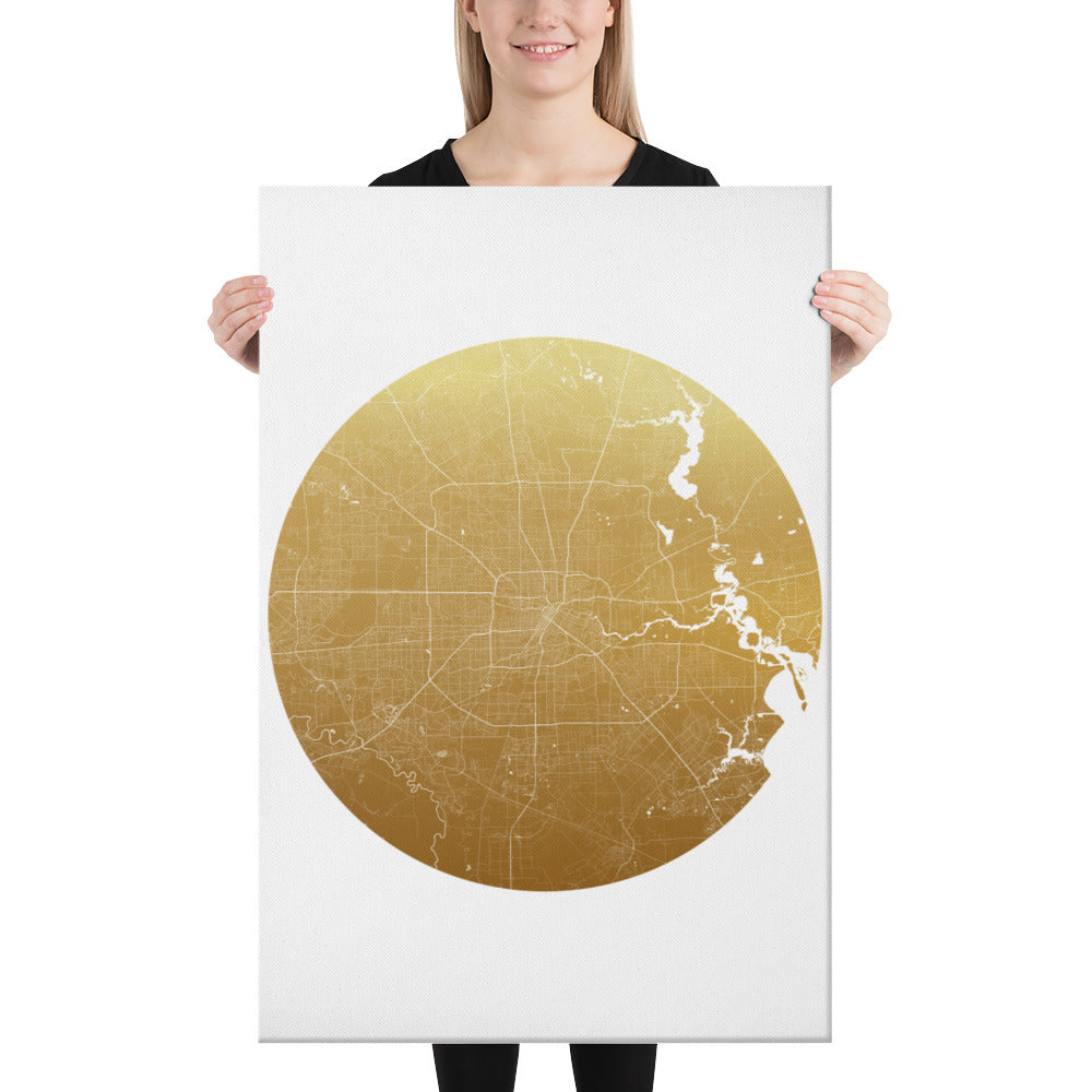 Houston Gold on White Canvas Map