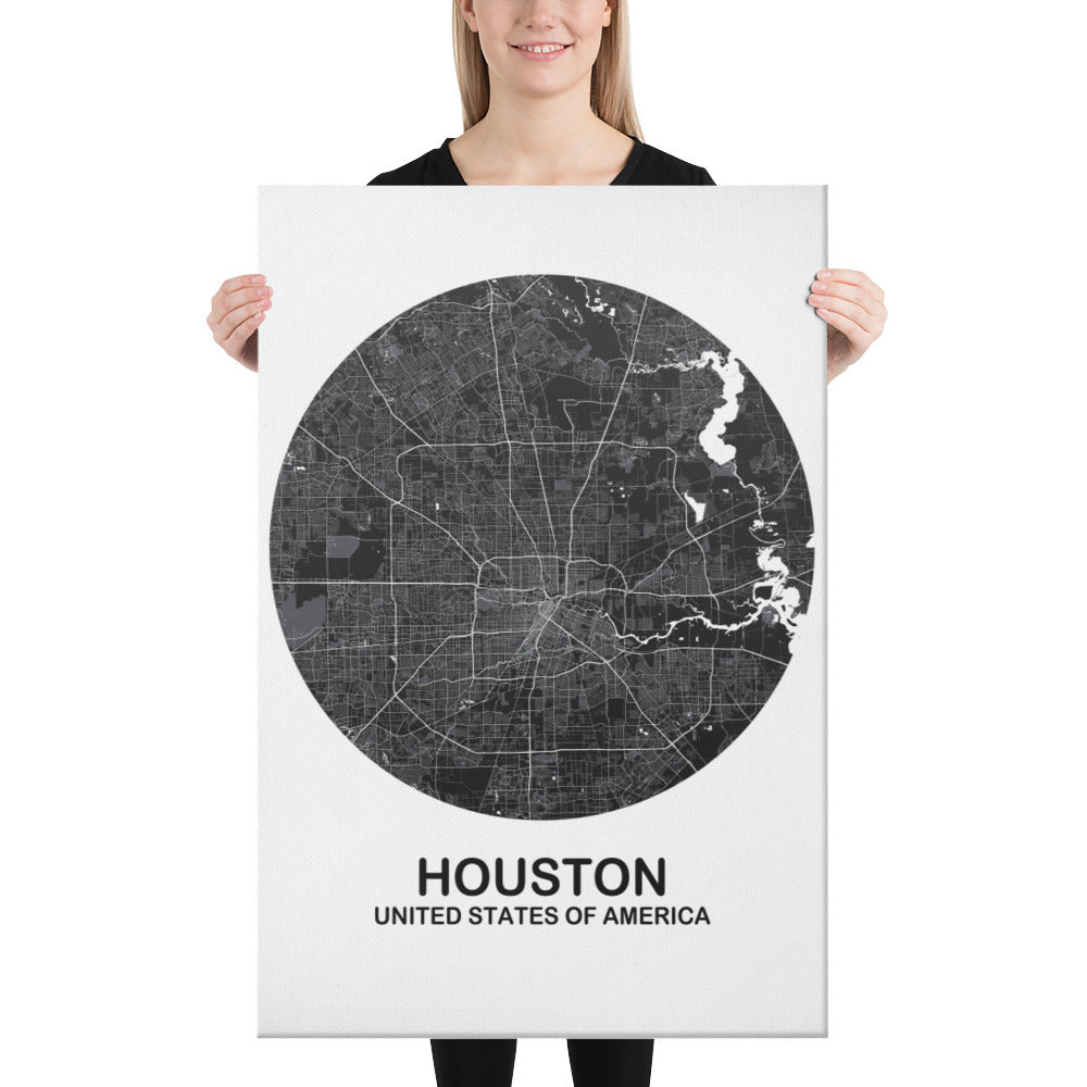 Houston Circular Black Canvas Map