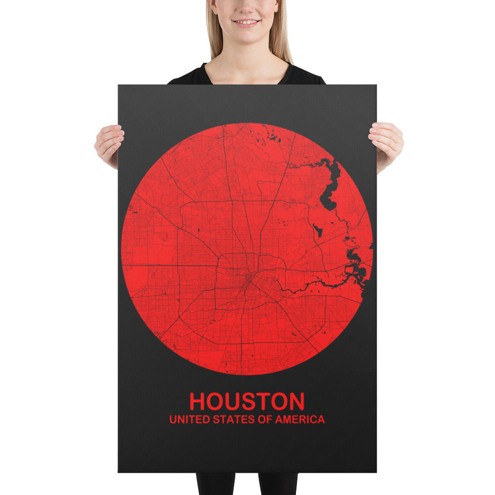 Houston Circular Red Canvas Map