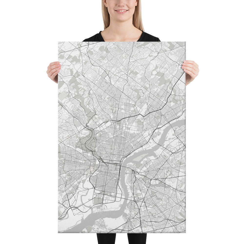 Philadelphia White Canvas Map