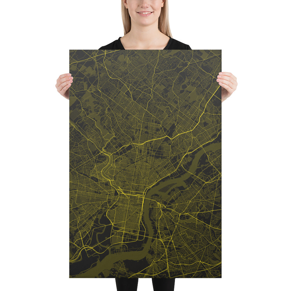 Philadelphia Black and Yellow Canvas Map