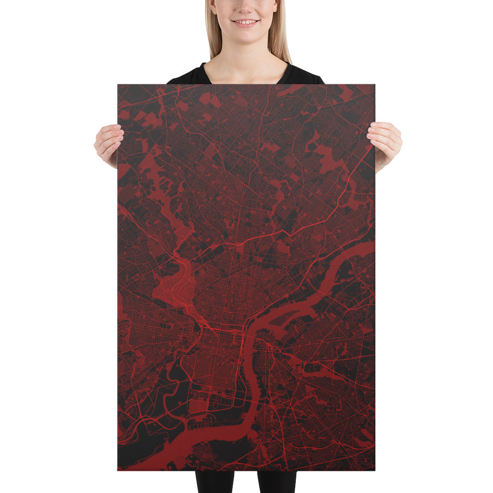 Philadelphia Black and Red Canvas Map