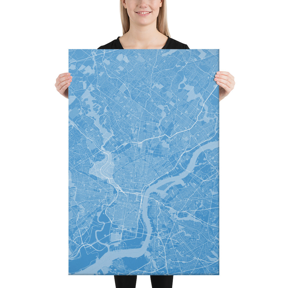 Philadelphia Blue and White Canvas Map