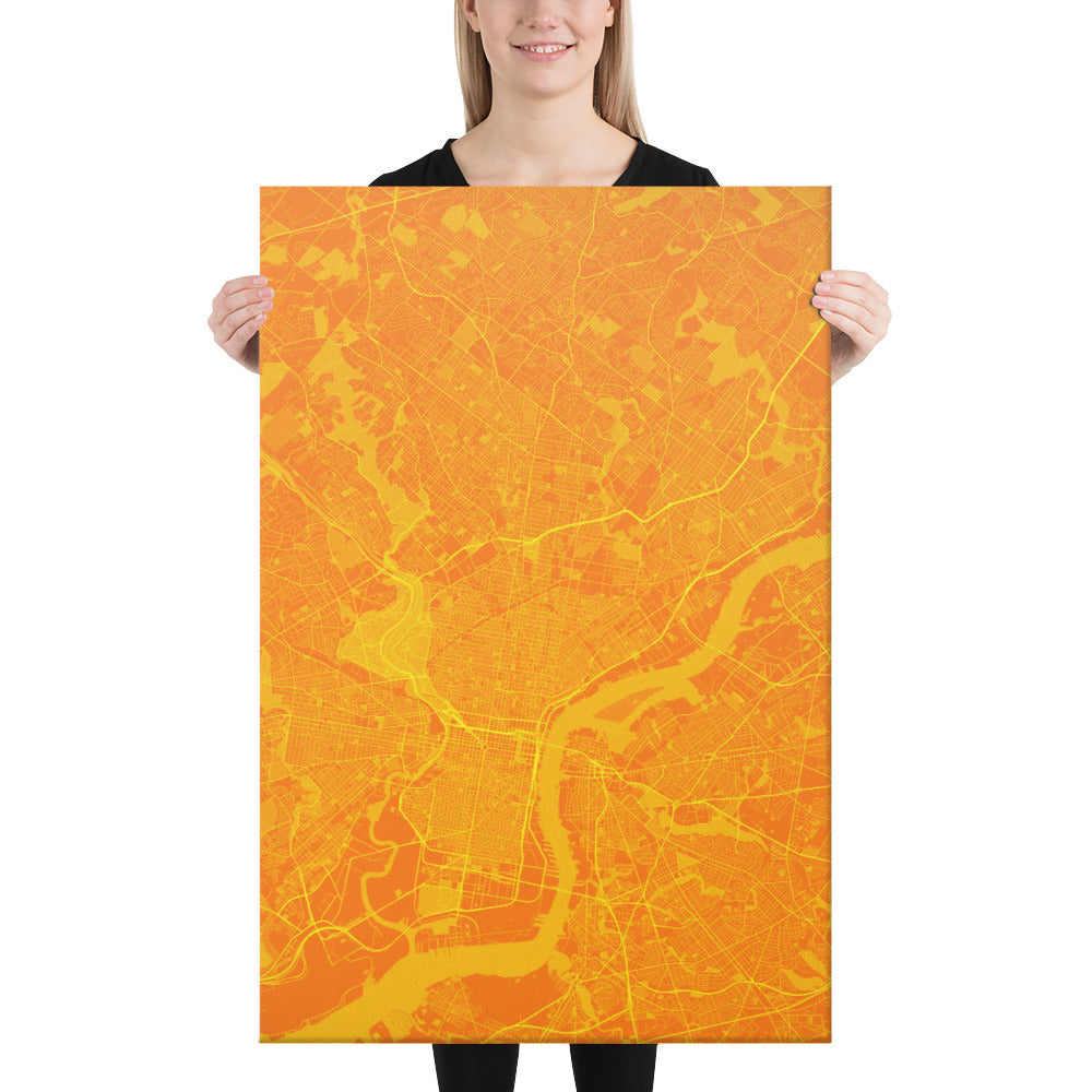 Philadelphia Orange and Yellow Canvas Map