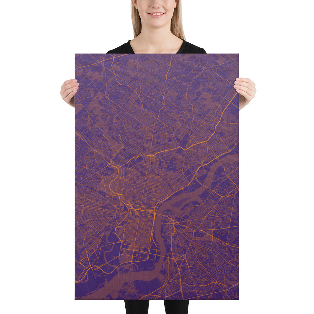 Philadelphia Purple and Orange Canvas Map