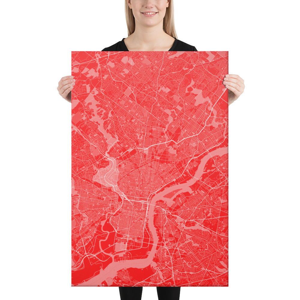 Philadelphia Red and White Canvas Map