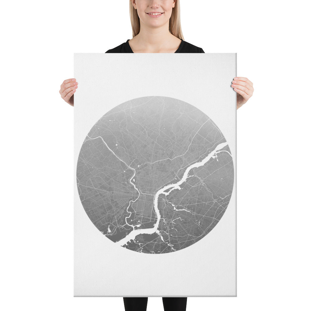 Philadelphia Silver on White Canvas Map