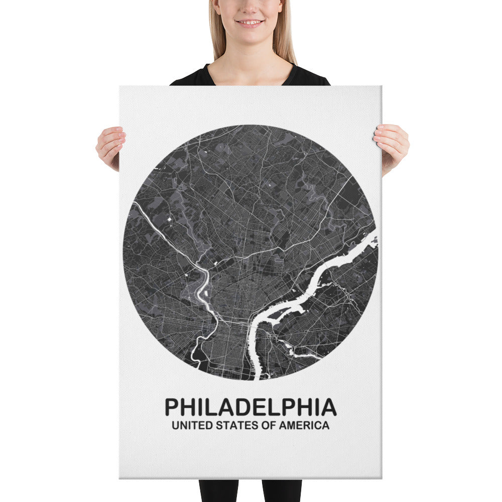 Philadelphia Circular Black Canvas Map