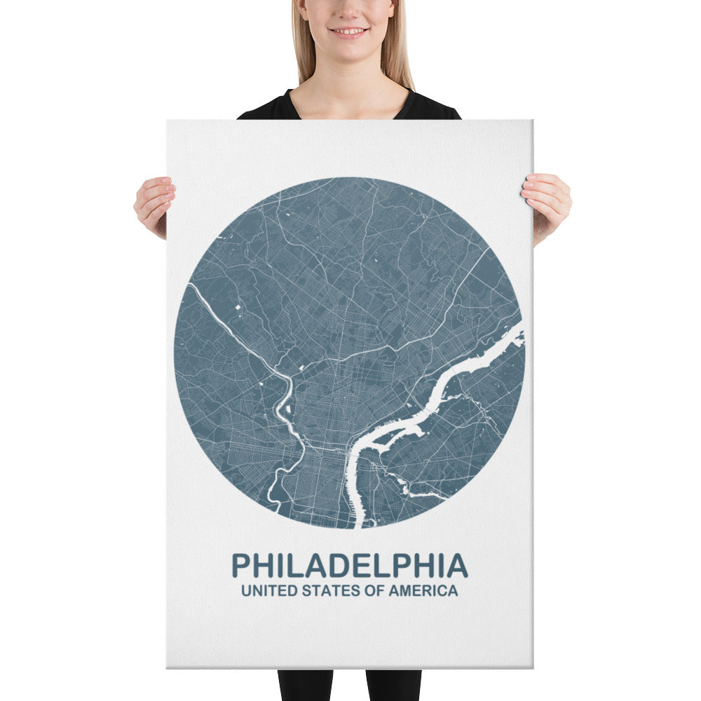 Philadelphia Circular Blue Canvas Map