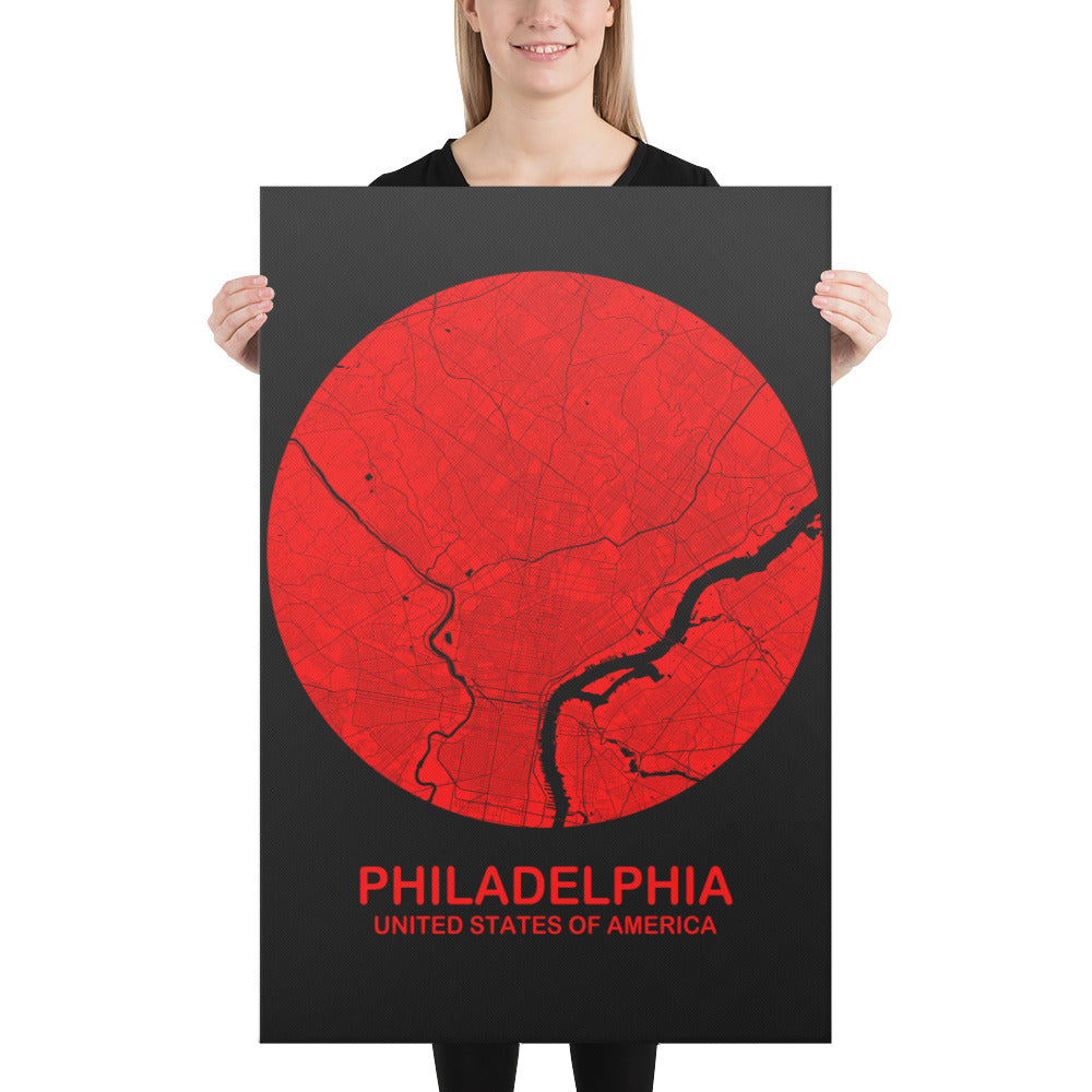 Philadelphia Circular Red Canvas Map