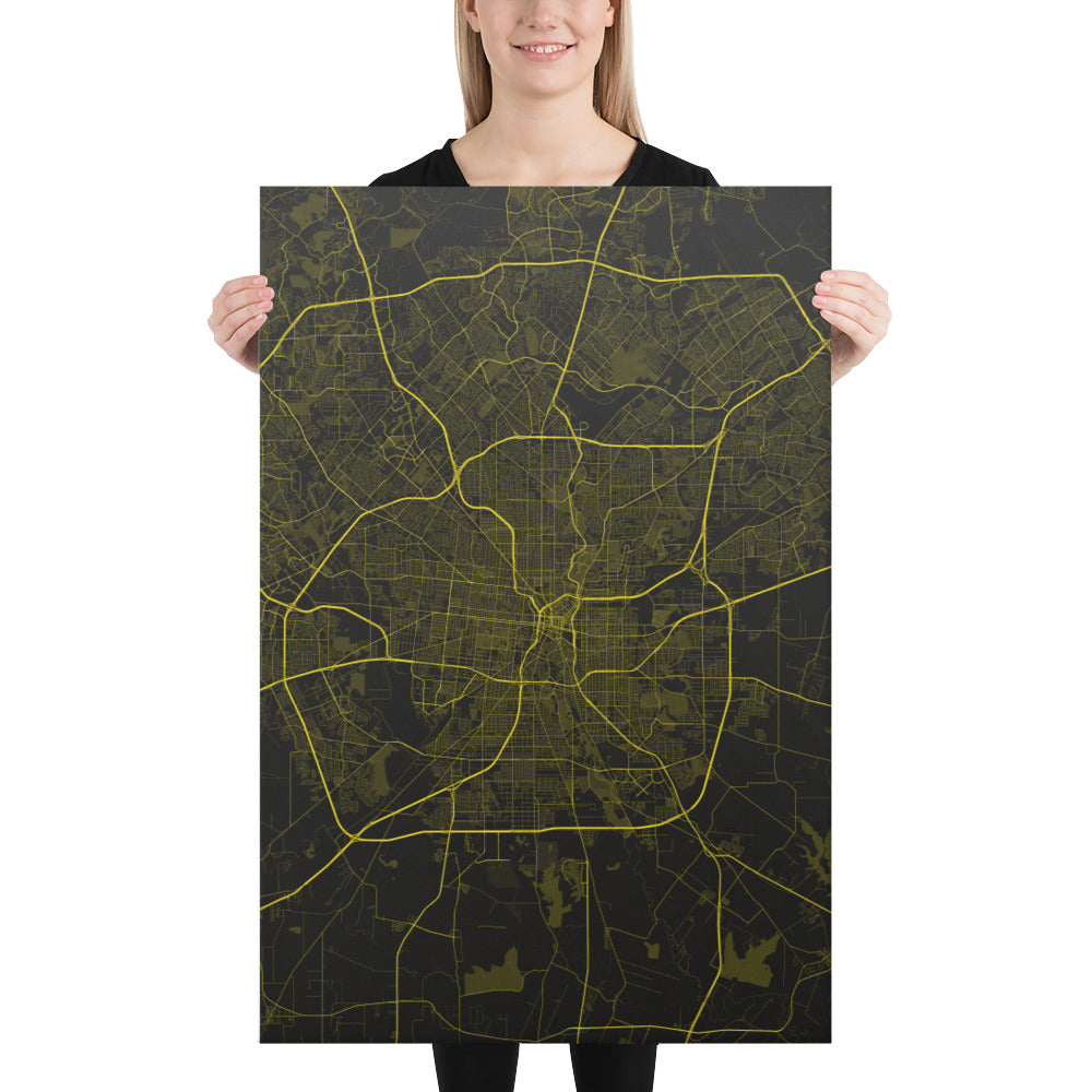 San Antonio Black and Yellow Canvas Map