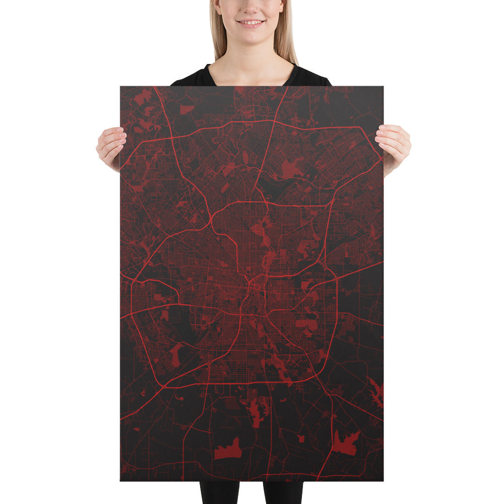 San Antonio Black and Red Canvas Map