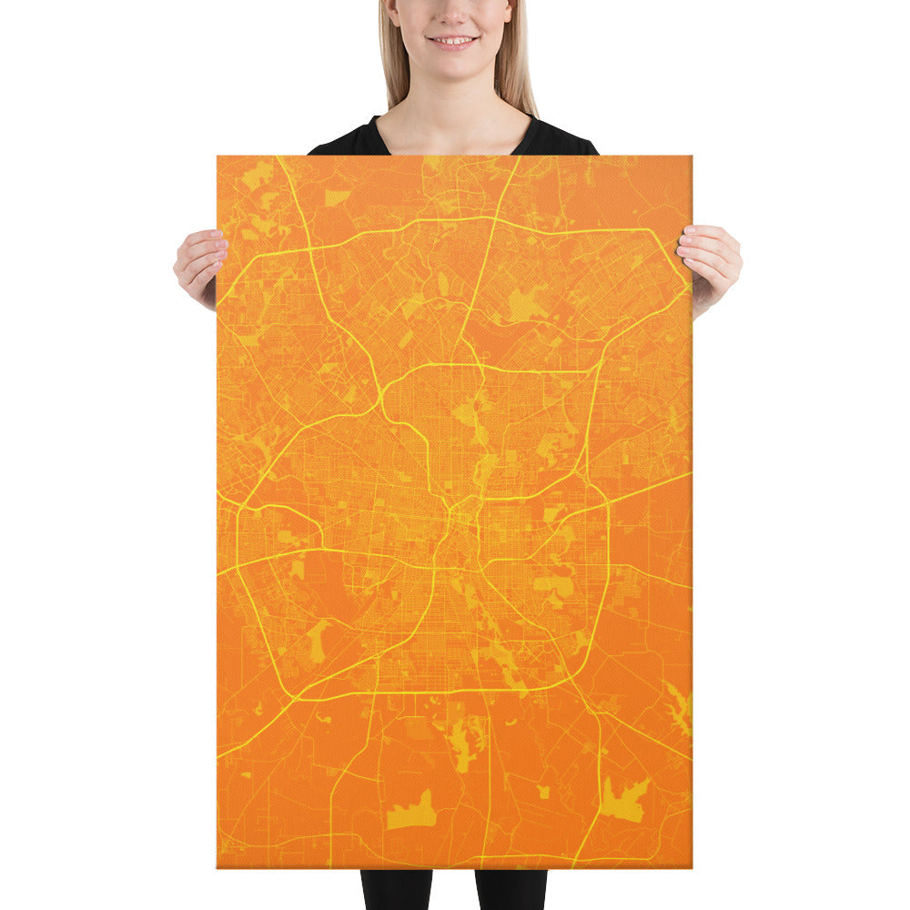 San Antonio Orange and Yellow Canvas Map