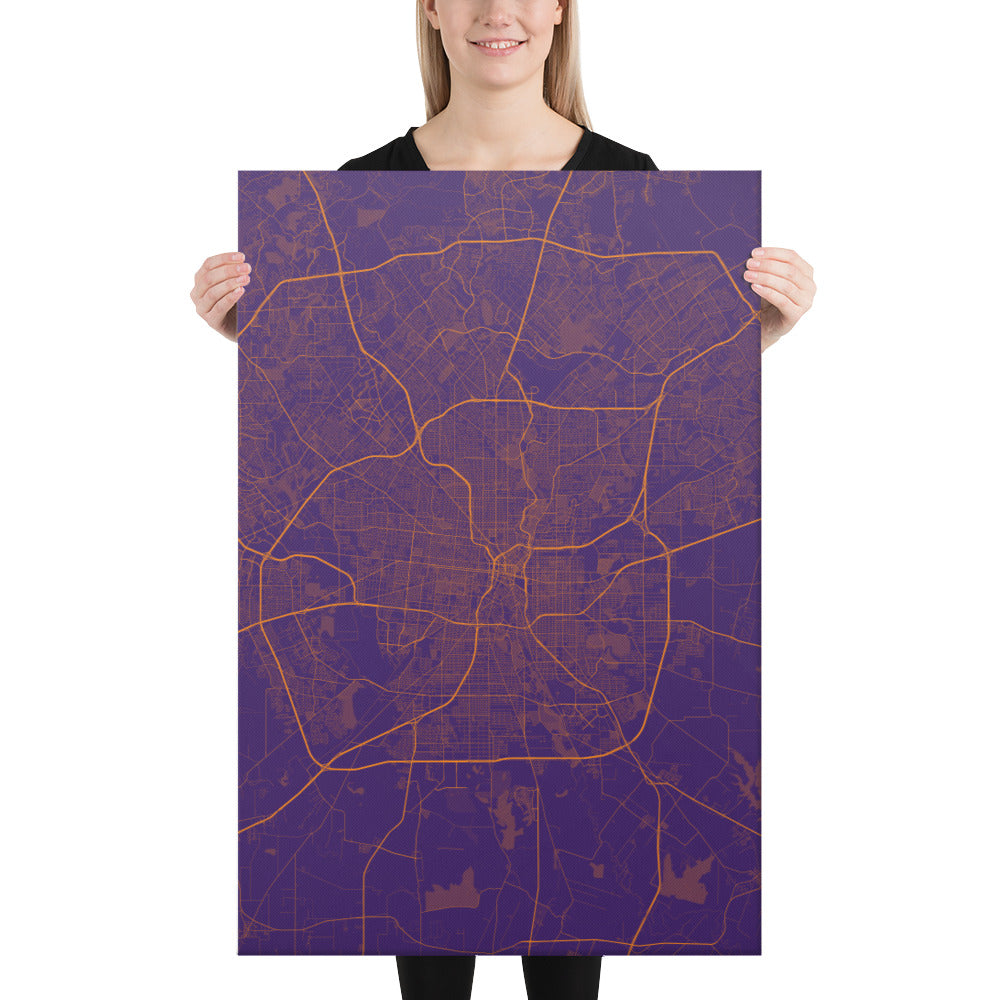 San Antonio Purple and Orange Canvas Map