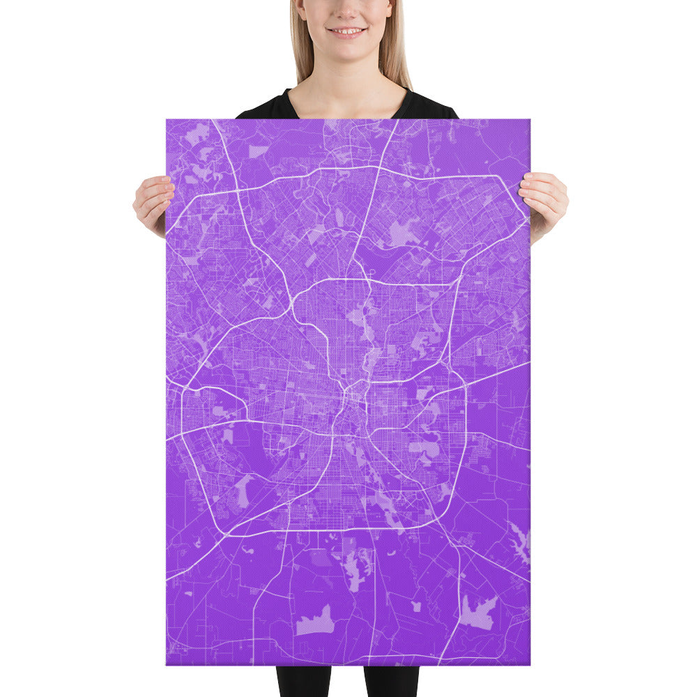 San Antonio Purple and White Canvas Map