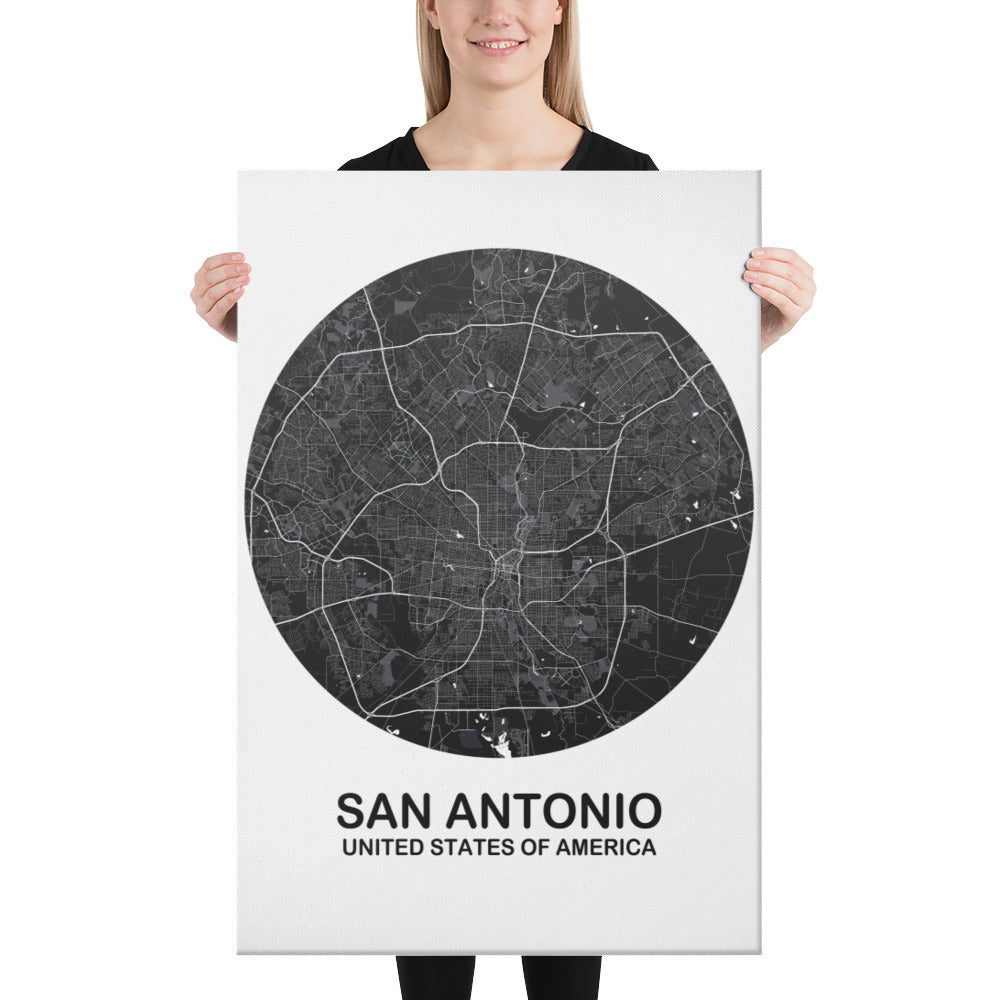 San Antonio Circular Black Canvas Map