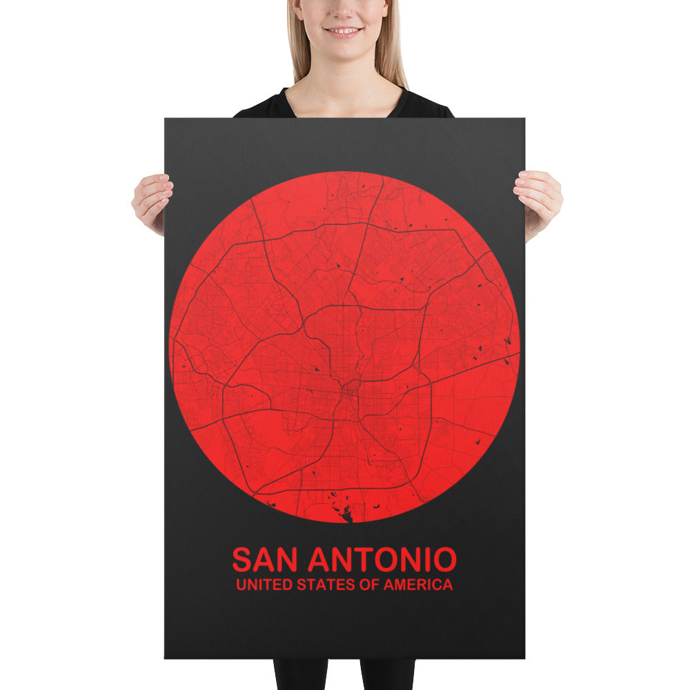 San Antonio Circular Red Canvas Map